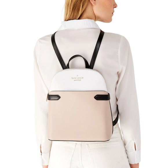 New Kate Spade Staci Saffiano Leather Dome Backpack Warm Beige Multi - Picture 2 of 4